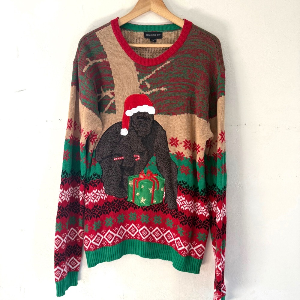 Ugly‎ Christmas Sweater Grumpy Gorilla Holiday Mens Size Medium Blizzard Bay